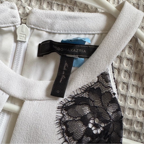 BCBG MAXAZRIA Georgianna Halter Lace Trim Black and White Long Dress - Picture 6 of 6